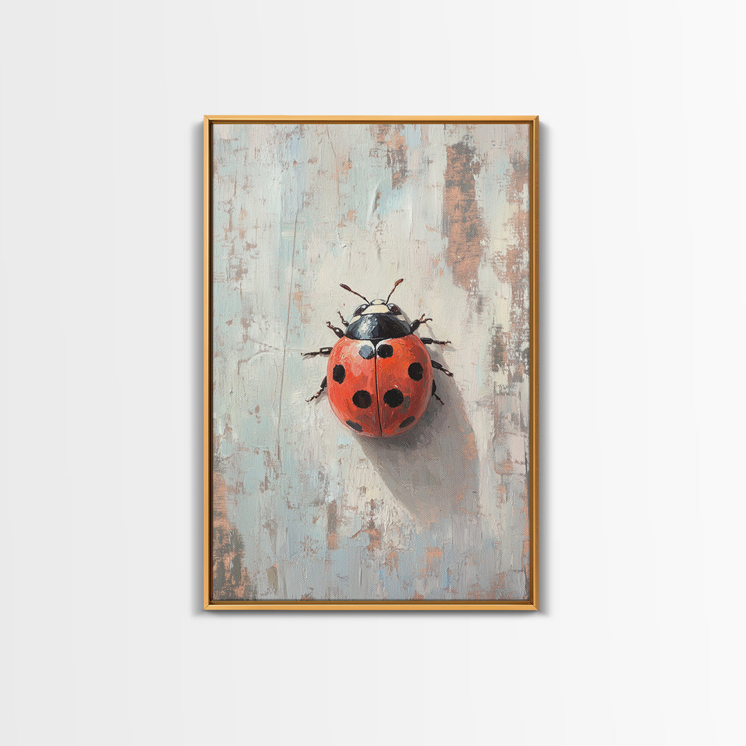Bright Red Ladybug On Textured Wood Wall Art, Whimsical Animal Art Print, Nature Inspired Decor, Cute Nursery Gift, Garden Lover Decor
