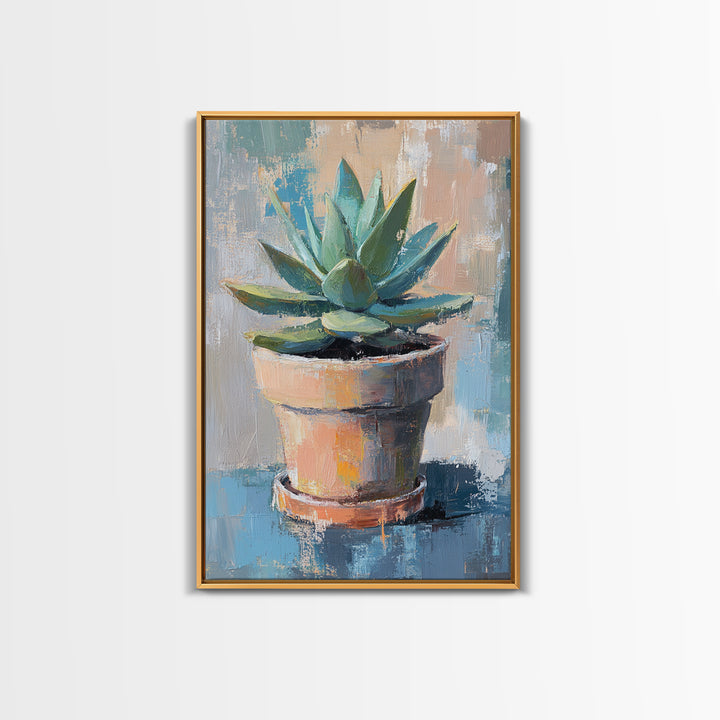 Potted Succulent Plant Wall Art, Botanical Canvas Print, Desert Home Decor, Modern Farmhouse Living Room Green Wall Decor Gift
