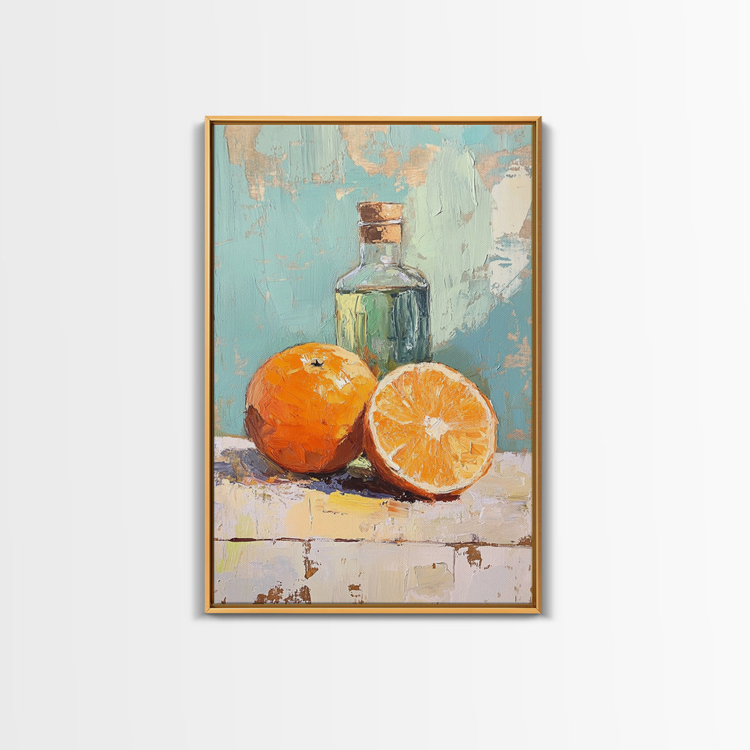 Orange Citrus Still Life Canvas Print, Kitchen Wall Art, Fruit Painting, Mediterranean Decor, Food Lover Gift, Home Decor