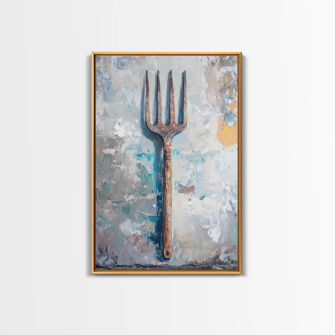 Rusty Garden Fork Still Life Wall Art, Farmhouse Kitchen Decor, Rustic Wall Decor, Industrial Art Print, Unique Housewarming Gift