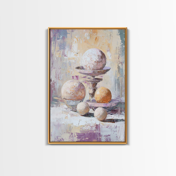 Textured White And Orange Spheres Canvas Print, Abstract Still Life Wall Art, Modern Neutral Decor For Living Room Gift For Her