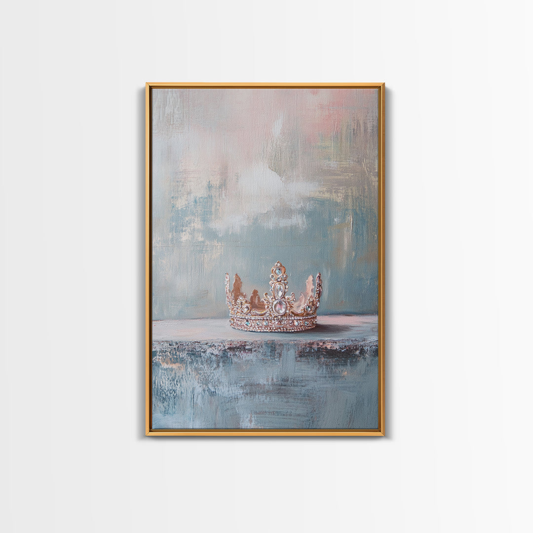 Jeweled Princess Crown Still Life Framed Canvas Print, Luxury Feminine Wall Art, Glam Bedroom Decor, Romantic Gift For Her