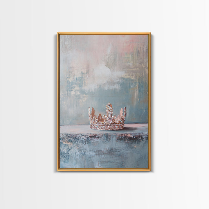 Jeweled Princess Crown Still Life Framed Canvas Print, Luxury Feminine Wall Art, Glam Bedroom Decor, Romantic Gift For Her