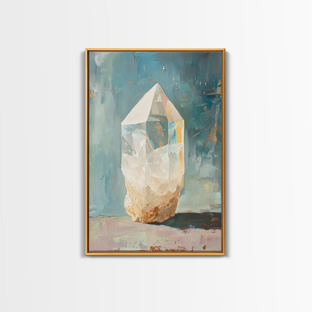 Glowing Crystal Quartz Still Life Wall Art, Spiritual Gemstone Canvas Print, Boho Home Decor, Mystical Gift For Her, Living Room Decor