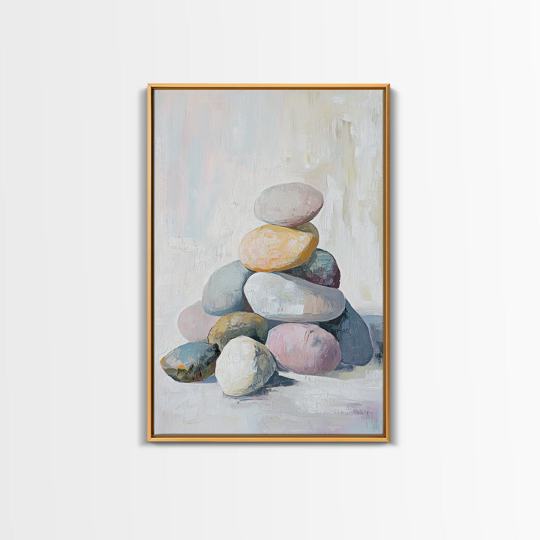 Stacked Pastel Stones Canvas Print, Zen Spa Wall Art, Neutral Bathroom Decor, Minimalist Wall Art, Calming Home Decor Gift