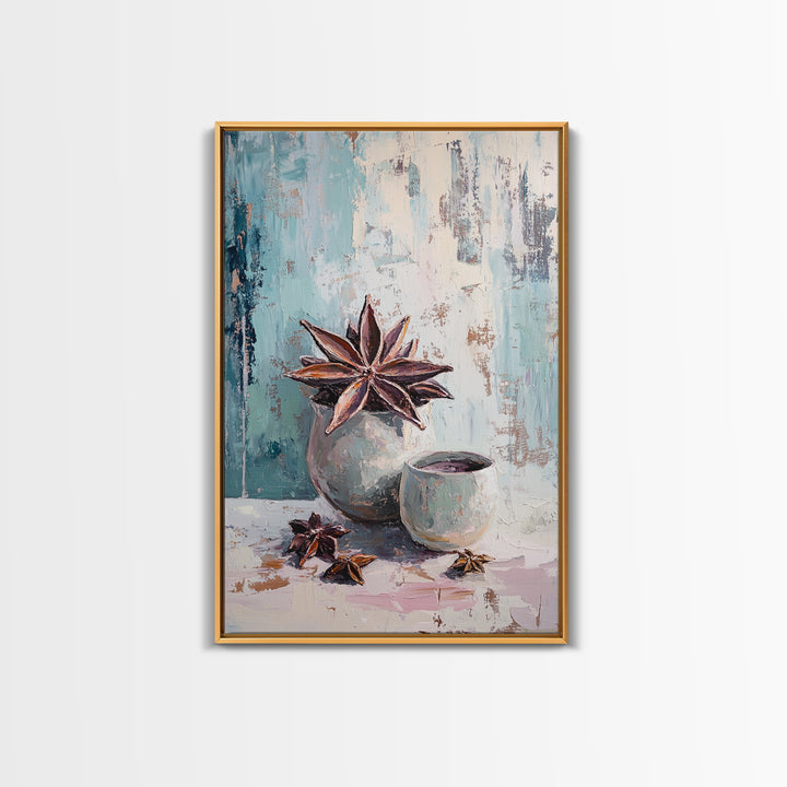 Star Anise And Ceramic Cup Spice Wall Art, Cozy Kitchen Decor, Rustic Food Still Life Canvas Print, Housewarming Gift For Her