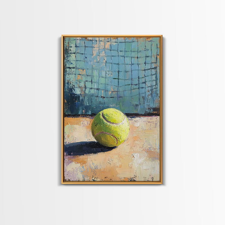 Bright Tennis Ball By Court Net Wall Art, Sports Room Decor, Game Room Art Print, Athletic Gift For Him, Home Gym Decor, Office Decor