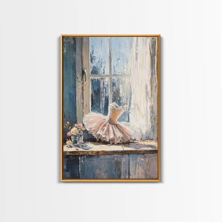 Pink Ballet Dress By Sunlit Window Canvas Print, Feminine Wall Art, Girls Room Decor, Nursery Decor, Gift For Dancer, Bedroom Decor