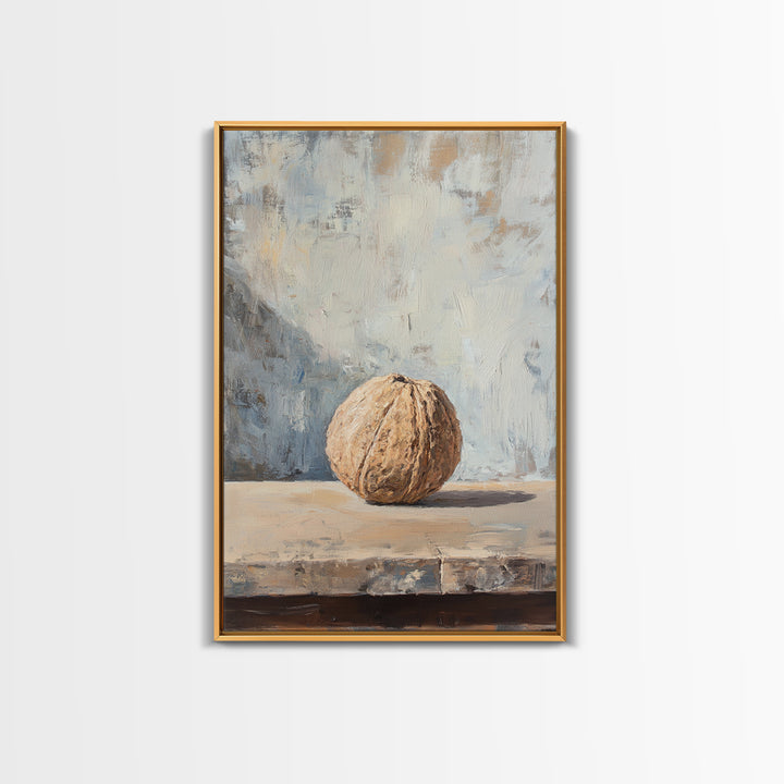 Minimal Walnut Still Life On Shelf Canvas Print, Neutral Kitchen Wall Art For Rustic Home Decor And Farmhouse Wall Decor
