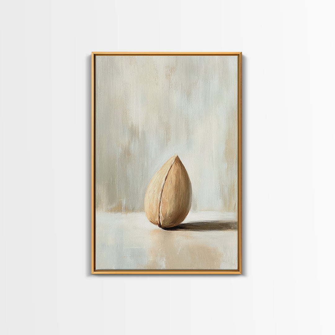 Single Almond Shell Minimalist Canvas Print, Neutral Still Life Wall Art For Kitchen, Japandi Decor, Organic Modern Home