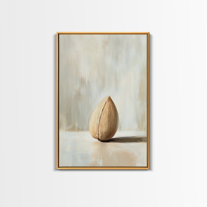 Single Almond Shell Minimalist Canvas Print, Neutral Still Life Wall Art For Kitchen, Japandi Decor, Organic Modern Home