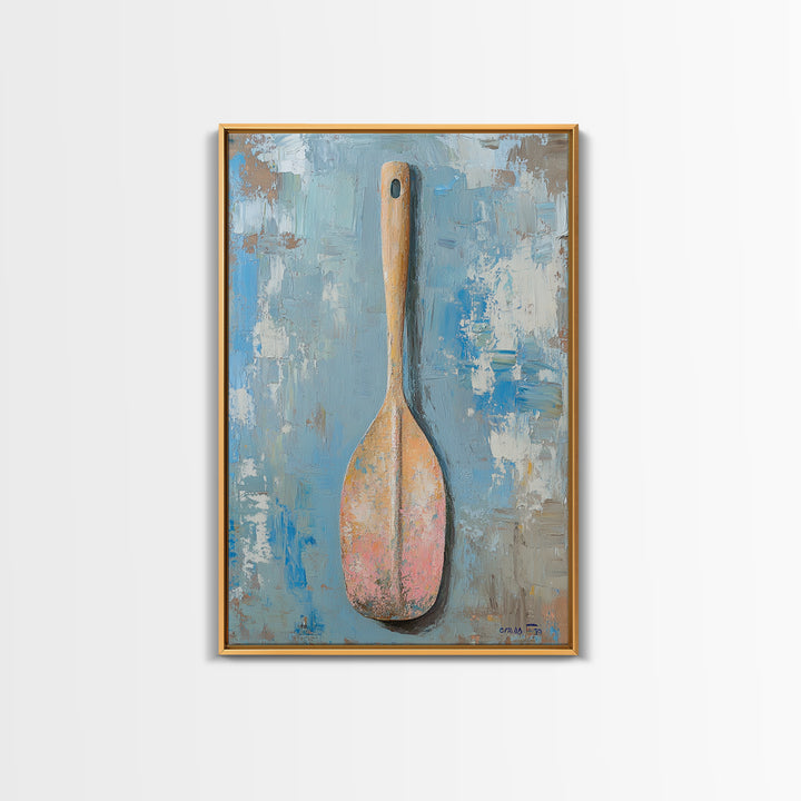 Weathered Wooden Spoon Canvas Print, Rustic Kitchen Wall Art, Farmhouse Decor, Minimalist Food Poster, Housewarming Gift For Chef