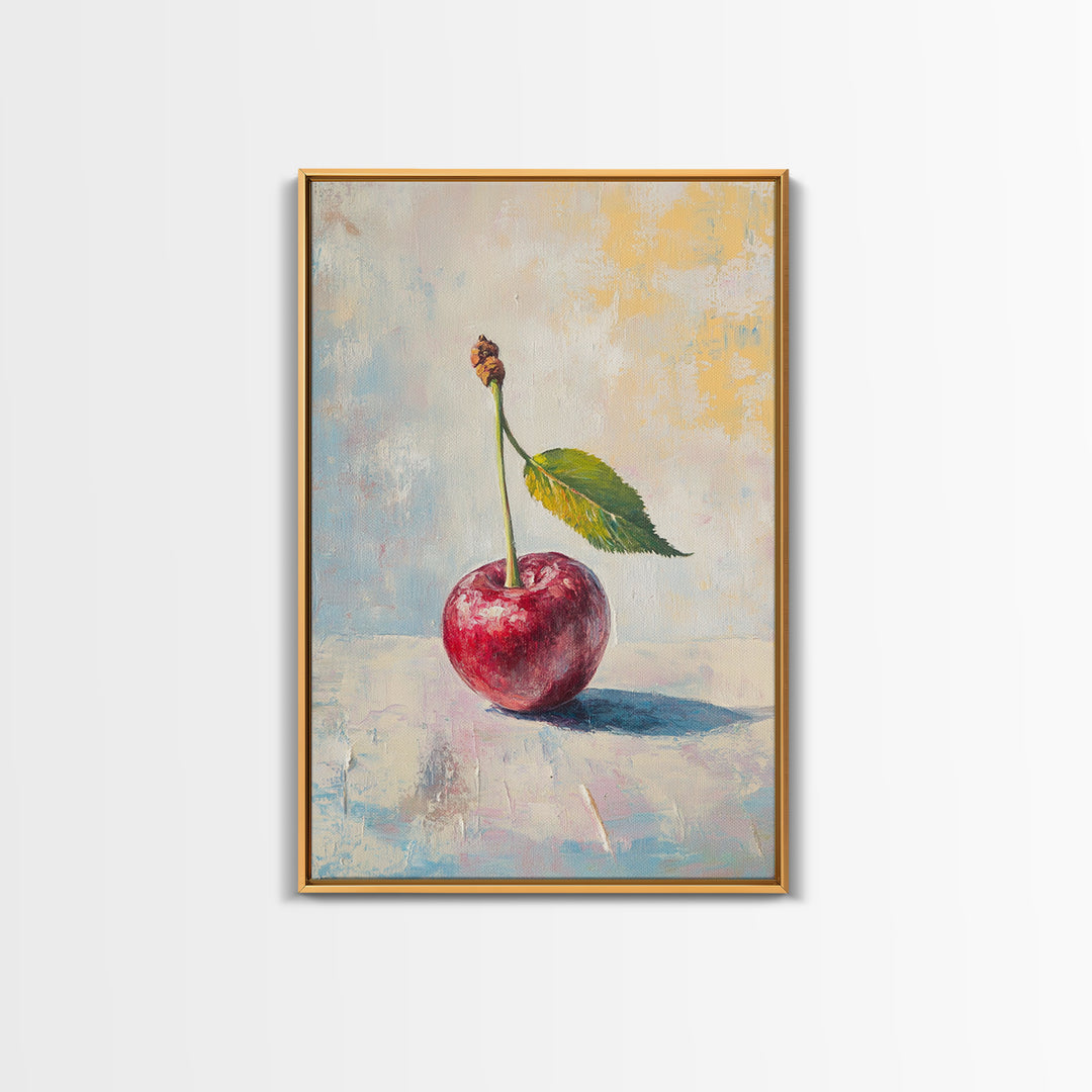 Red Cherry Still Life With Leaf Wall Art, Rustic Kitchen Decor, Fruit Art Print, Farmhouse Dining Room Home Decor Gift Idea