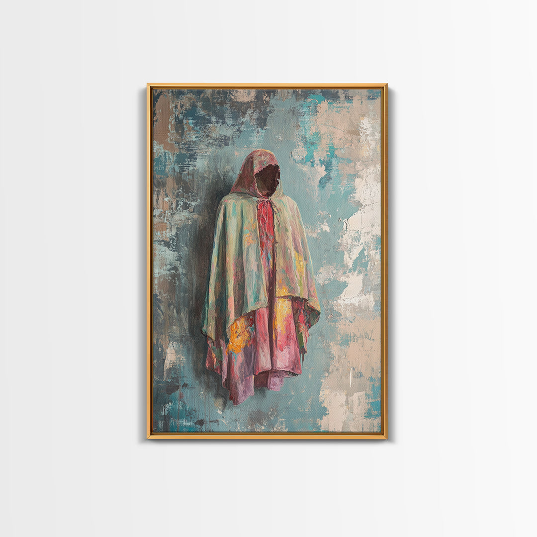 Hooded Pastel Figure In Flowing Robe, Wall Art, African Inspired Art, Cultural Wall Decor, Boho Neutral Home Decor Gift Idea