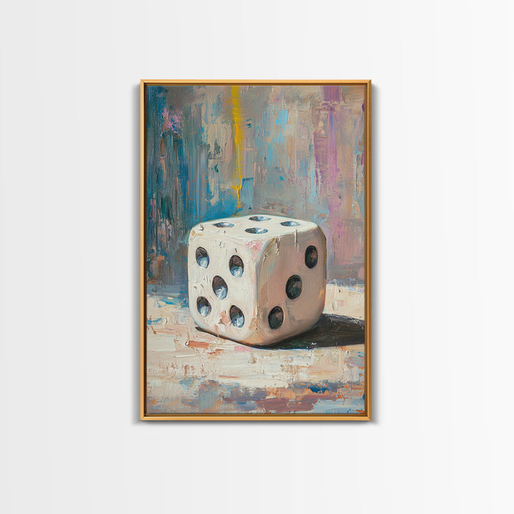 White Dice Still Life Canvas Print, Game Room Wall Art, Casino Wall Art, Man Cave Decor, Poker Decor, Gift For Him, Home Bar Decor