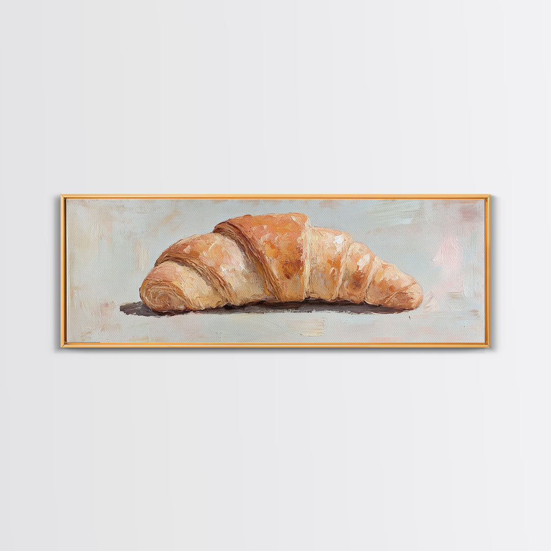 Golden Croissant Canvas Print, French Bakery Art, Kitchen Wall Decor, Cafe Poster, Food Lover Gift, Parisian Home Decor Print