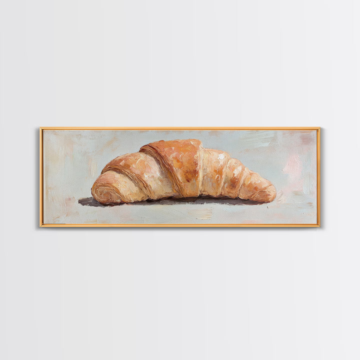 Golden Croissant Canvas Print, French Bakery Art, Kitchen Wall Decor, Cafe Poster, Food Lover Gift, Parisian Home Decor Print