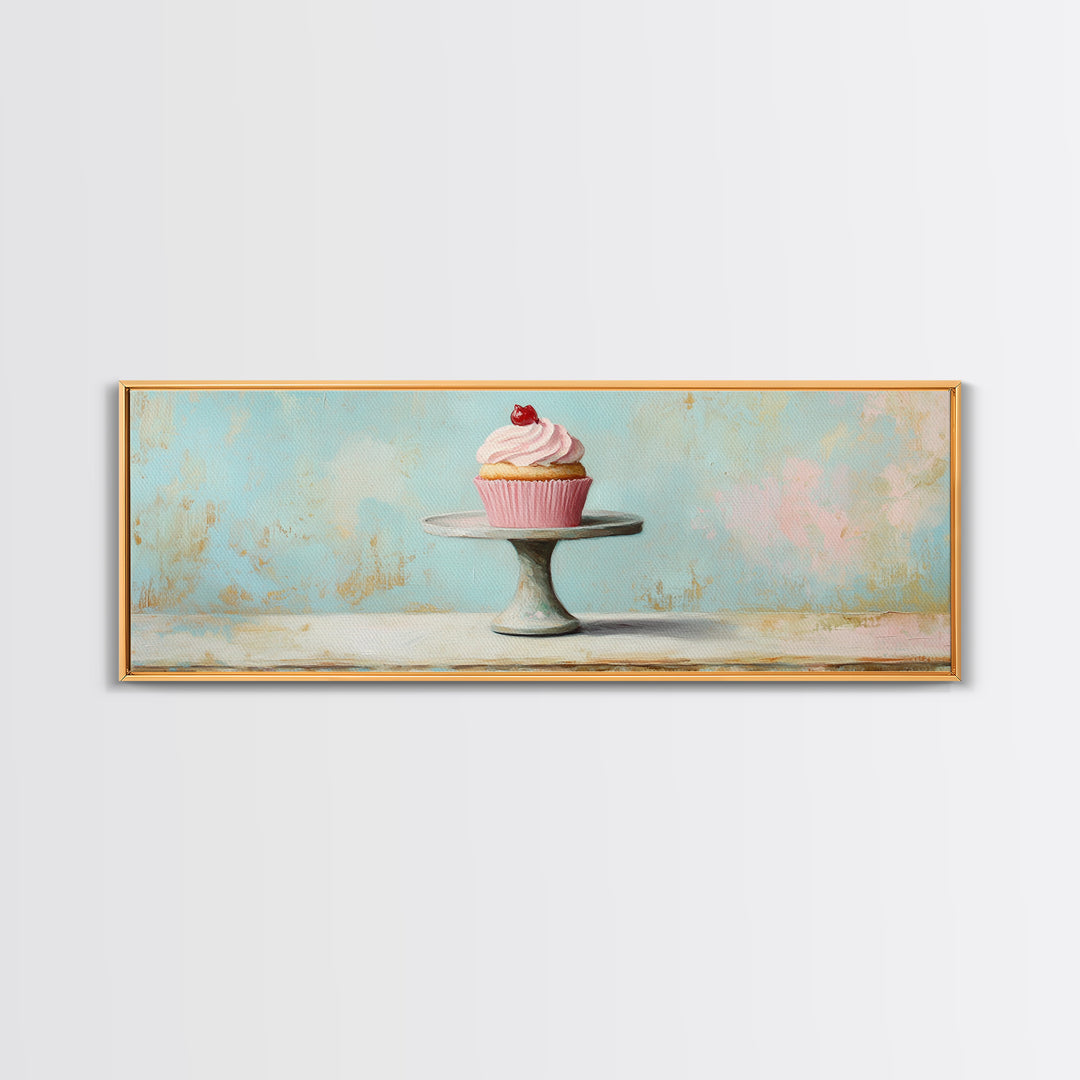 Pink Cupcake On Pedestal Wall Art, Cute Bakery Art, Kitchen Decor, Girls Room Decor, Dessert Print, Gift For Foodie, Home Decor