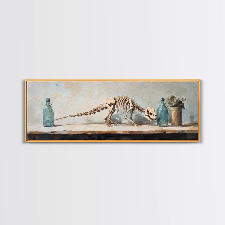 Dinosaur Skeleton Still Life Canvas Print, Quirky Science Wall Art, Oddities Decor, Curiosity Cabinet, Office Decor, Gift For Him