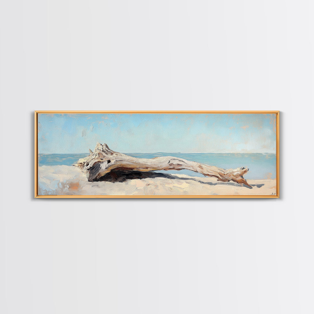 Bleached Driftwood On Sandy Shore Wall Art, Coastal Beach House Decor, Seascape Canvas, Nautical Living Room Print, Home Decor
