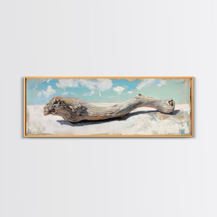 Curved Weathered Driftwood Framed Canvas Print, Coastal Wall Decor, Rustic Beach House Art, Long Horizontal Seascape Living Room Decor