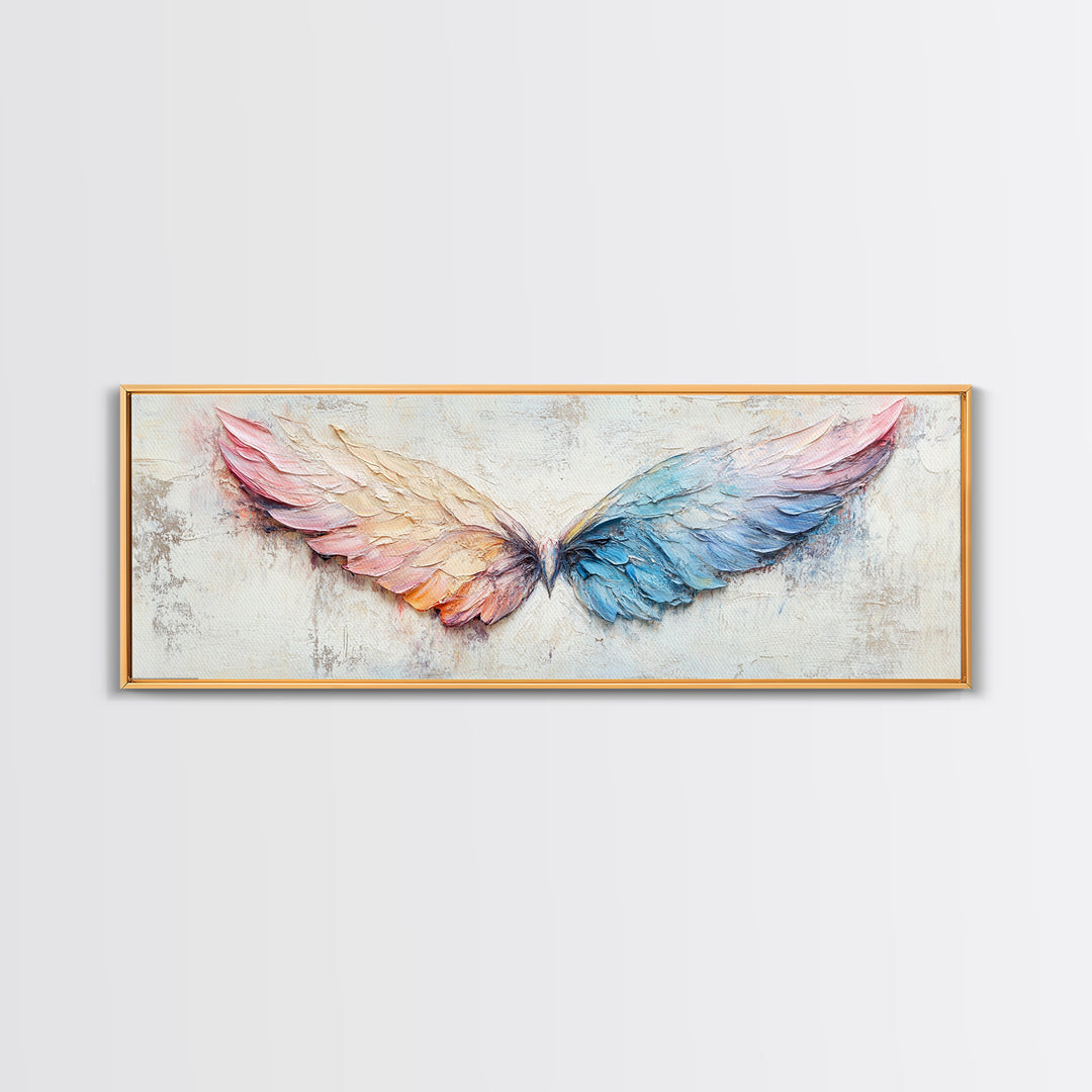 Pastel Angel Wings Textured Wall Art, Celestial Feather Canvas Print For Bedroom, Nursery, Boho Home Decor, Living Room Decor Gift