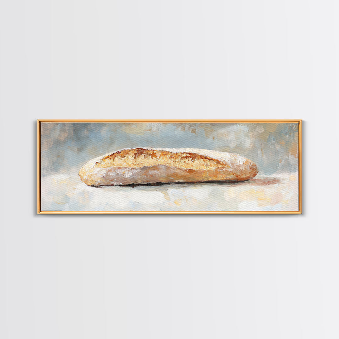 Rustic Baguette Bread Still Life Wall Art, French Bakery Canvas Print For Kitchen, Cafe Decor, Foodie Gift, Dining Room Print