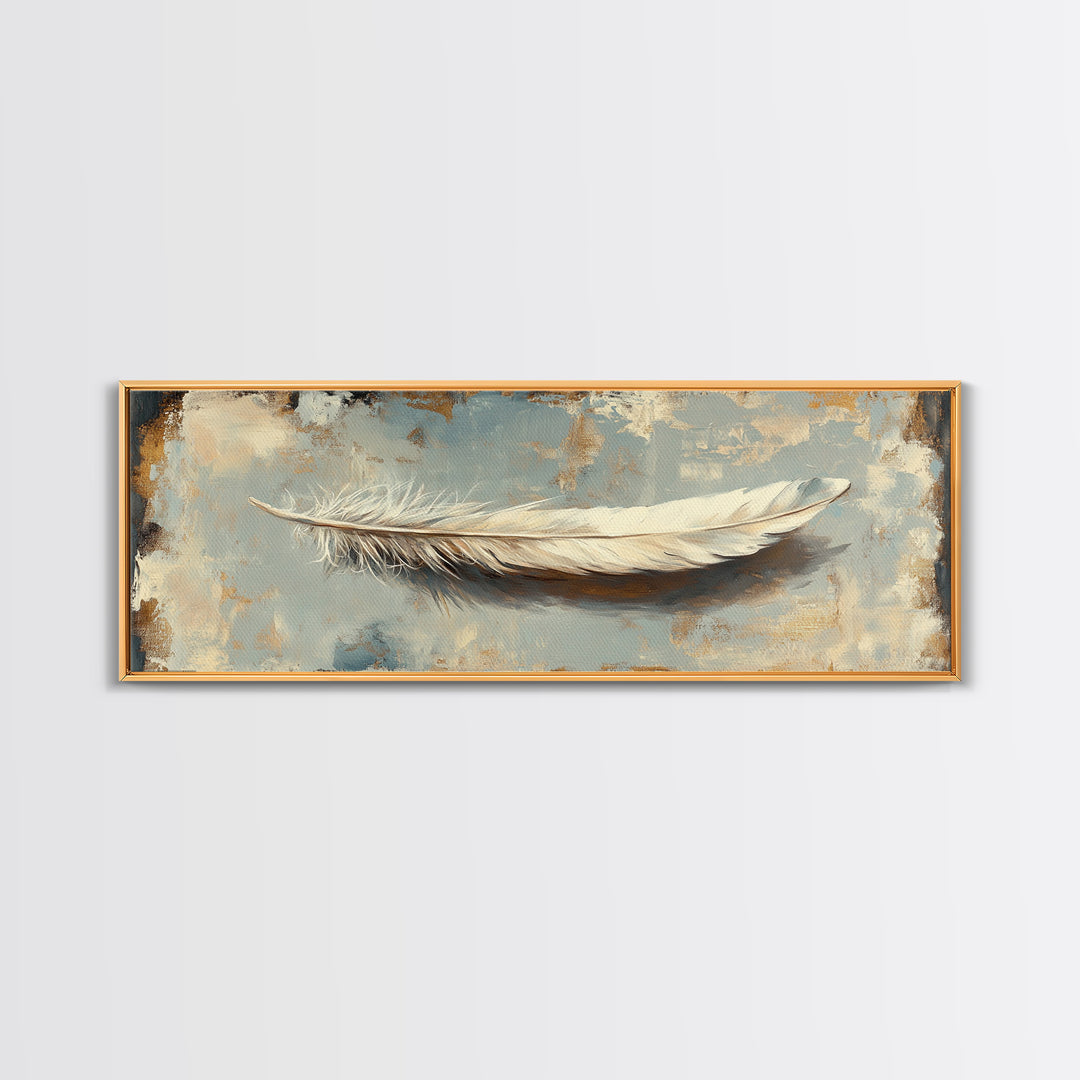 White Feather On Textured Neutral Wall Art, Minimalist Canvas Print For Bedroom, Boho Decor, Calming Coastal Home Decor Gift
