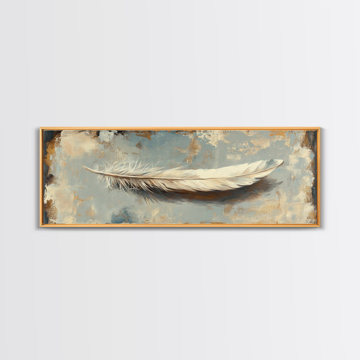 White Feather On Textured Neutral Wall Art, Minimalist Canvas Print For Bedroom, Boho Decor, Calming Coastal Home Decor Gift