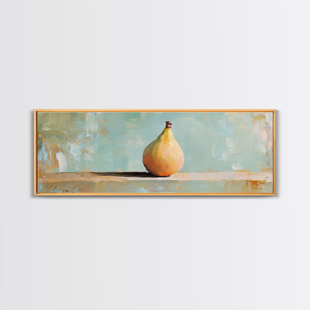 Golden Pear Still Life Framed Canvas Print, Rustic Kitchen Wall Art, Farmhouse Decor, Fruit Painting, Dining Room Decor Gift