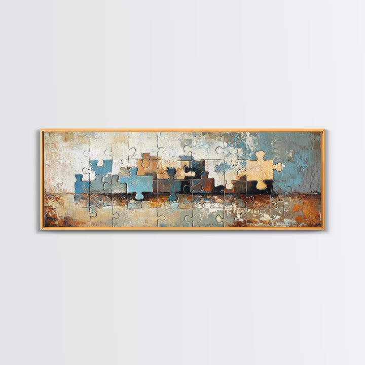 Abstract Puzzle Pieces Painting Wall Art, Modern Geometric Canvas Print For Living Room Decor And Office Decor Gift For Him