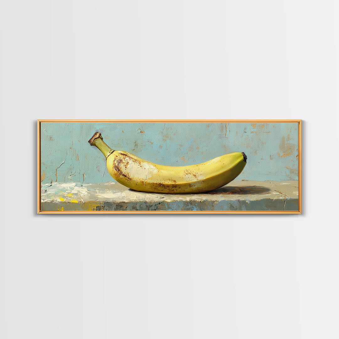 Rustic Yellow Banana Still Life Canvas Print, Whimsical Kitchen Wall Art For Food Decor Dining Room Decor And Housewarming Gift