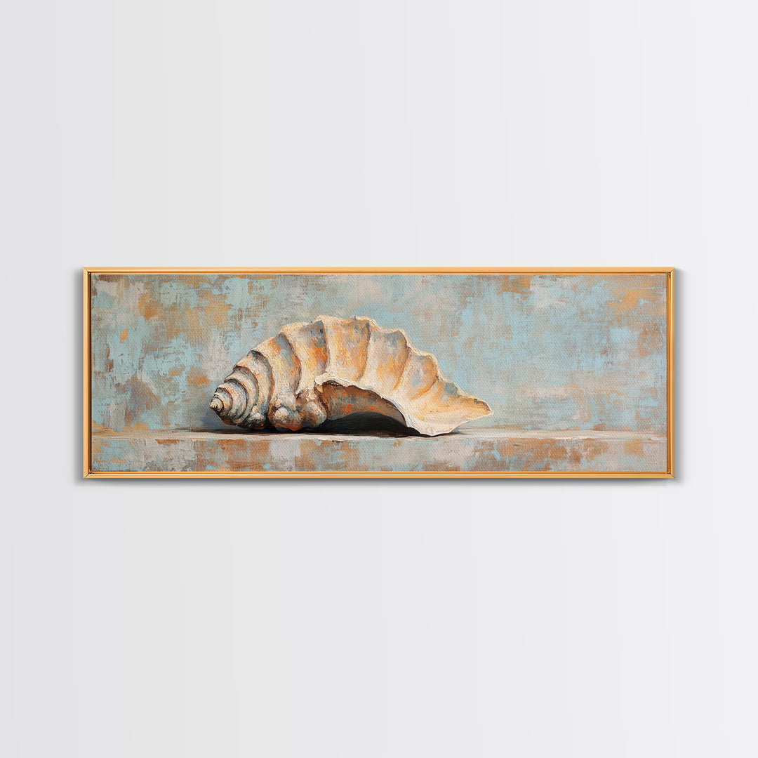 Rustic Seashell Still Life Wall Art, Coastal Beach House Canvas Print, Nautical Bathroom Decor, Ocean Shell Painting Gift