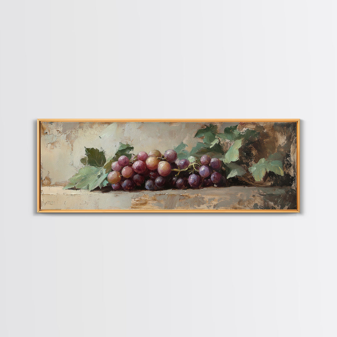 Moody Grapes With Vine Leaves Canvas Print, Winery Wall Art, Rustic Kitchen Decor, Country Wall Decor, Housewarming Gift