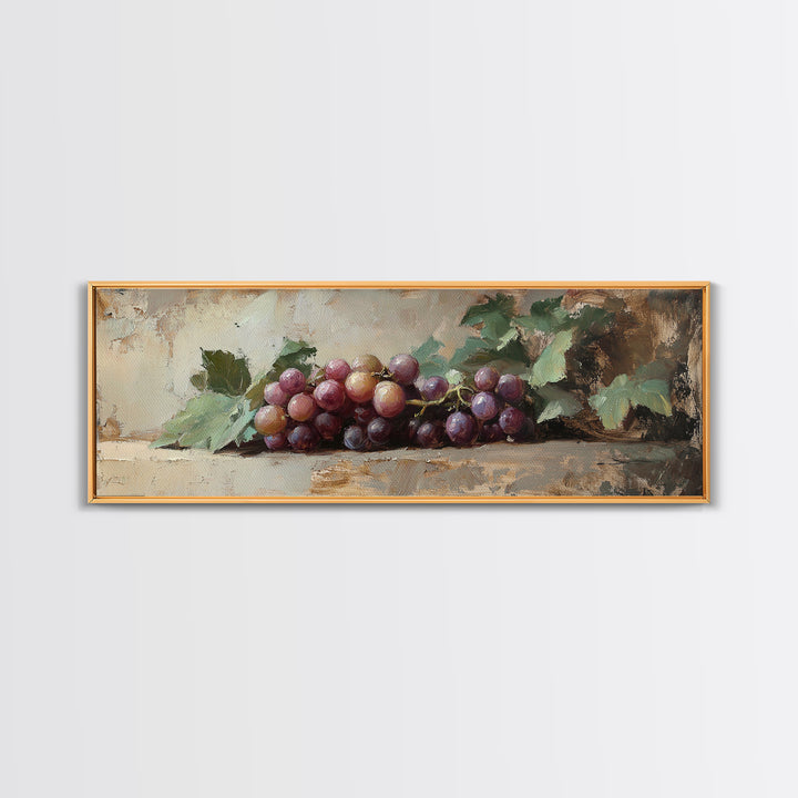 Moody Grapes With Vine Leaves Canvas Print, Winery Wall Art, Rustic Kitchen Decor, Country Wall Decor, Housewarming Gift