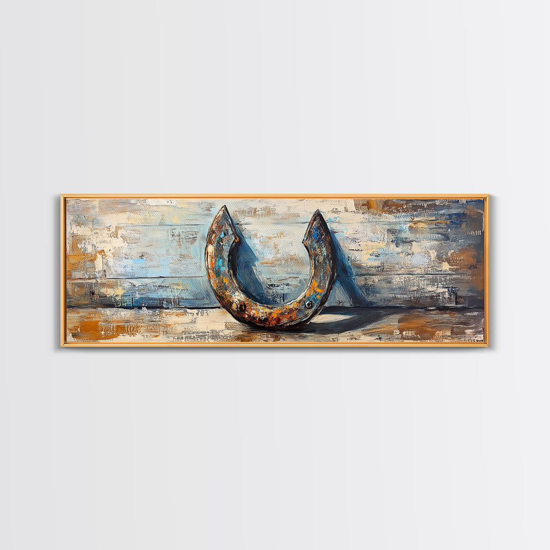 Rusty Horseshoe Western Still Life Wall Art, Farmhouse Rustic Decor, Cowboy Canvas Print For Entryway Or Man Cave Wall Decor Gift
