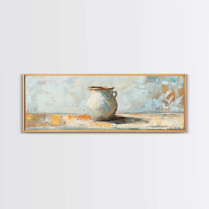 Rustic Ceramic Vase Still Life Framed Canvas Print, Farmhouse Kitchen Wall Decor, Neutral Home Decor, Housewarming Gift Idea