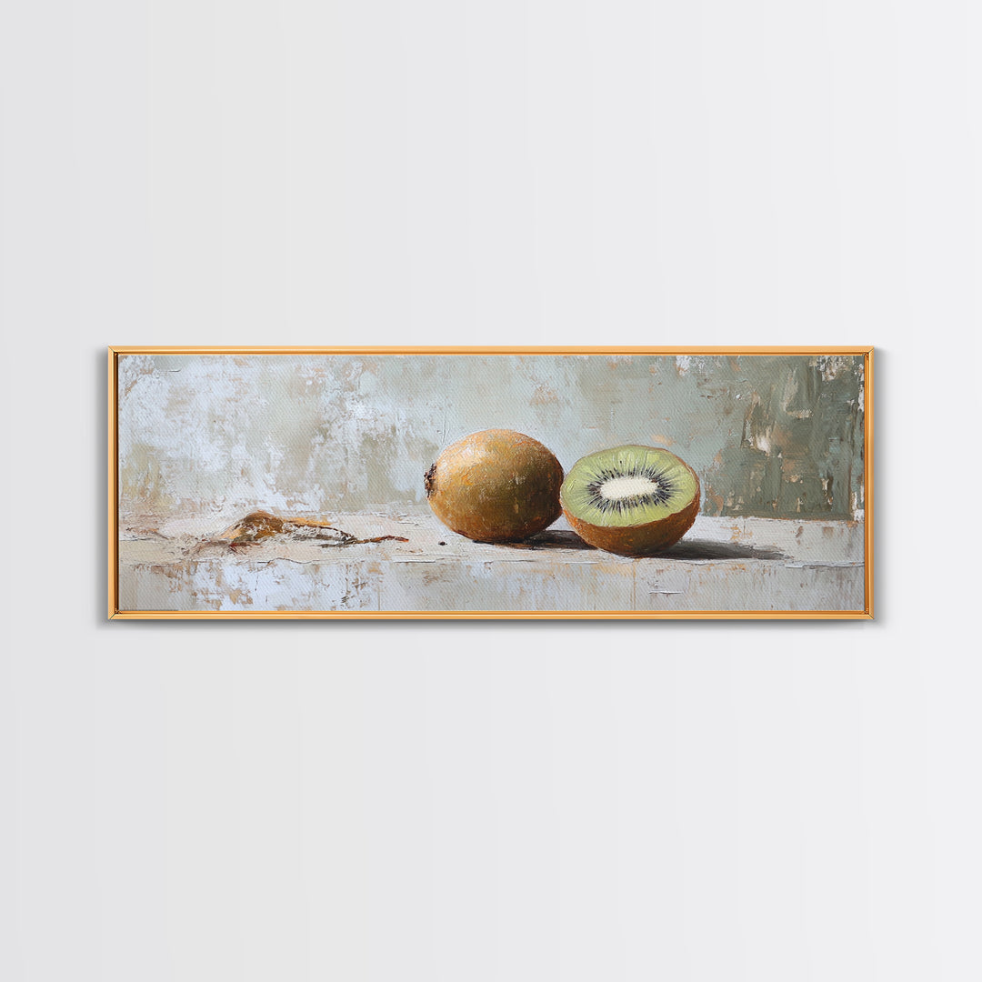 Whole And Sliced Kiwi Fruit Still Life Canvas Print, Kitchen Wall Art, Foodie Wall Decor, Farmhouse Dining Room Gift For Her