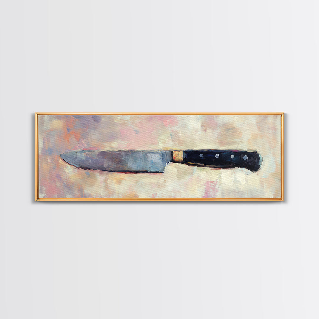 Chef Knife On Soft Pastel Background Wall Art, Modern Kitchen Canvas Print, Culinary Decor, Gift For Chef, Foodie Home Decor