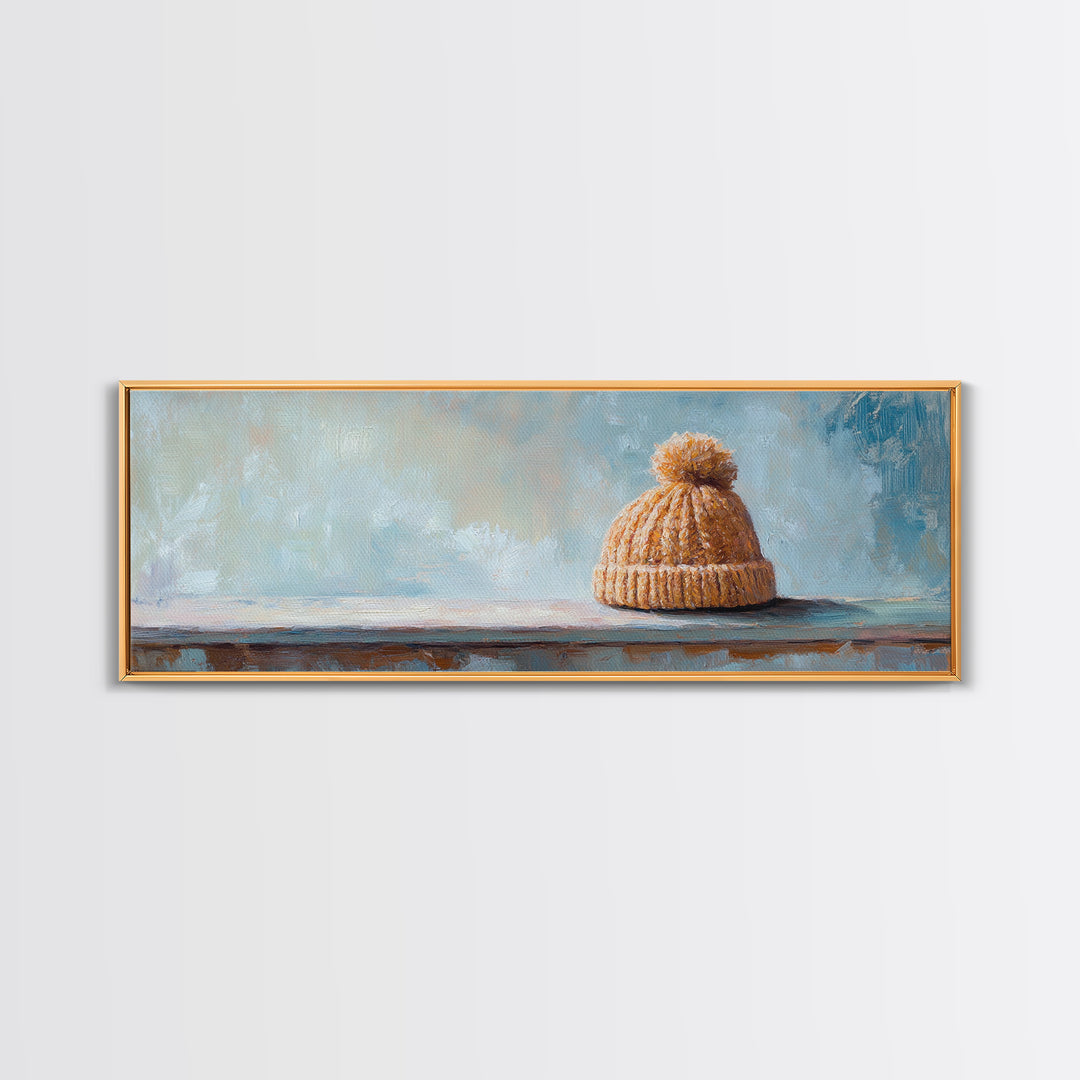 Orange Knit Beanie Still Life Wall Art, Cozy Winter Canvas Wall Decor, Rustic Home Decor, Above Bed Art, Housewarming Gift