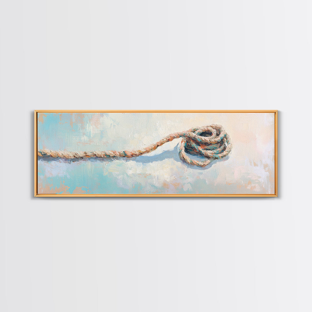 Coiled Rope And Knot Still Life Canvas Print, Nautical Wall Art, Coastal Wall Decor, Rustic Beach House Decor, Gift For Him