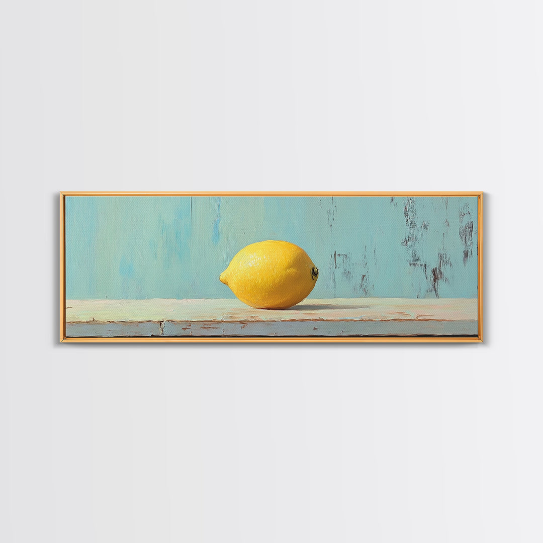 Bright Yellow Lemon Still Life Canvas Print, Minimalist Kitchen Wall Art, Fruit Art Print, Mediterranean Decor, Foodie Gift