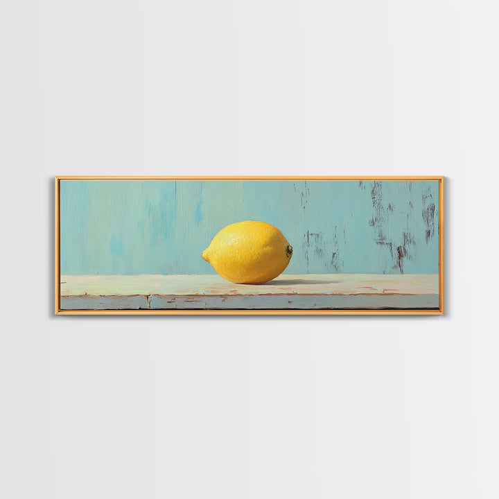 Bright Yellow Lemon Still Life Canvas Print, Minimalist Kitchen Wall Art, Fruit Art Print, Mediterranean Decor, Foodie Gift