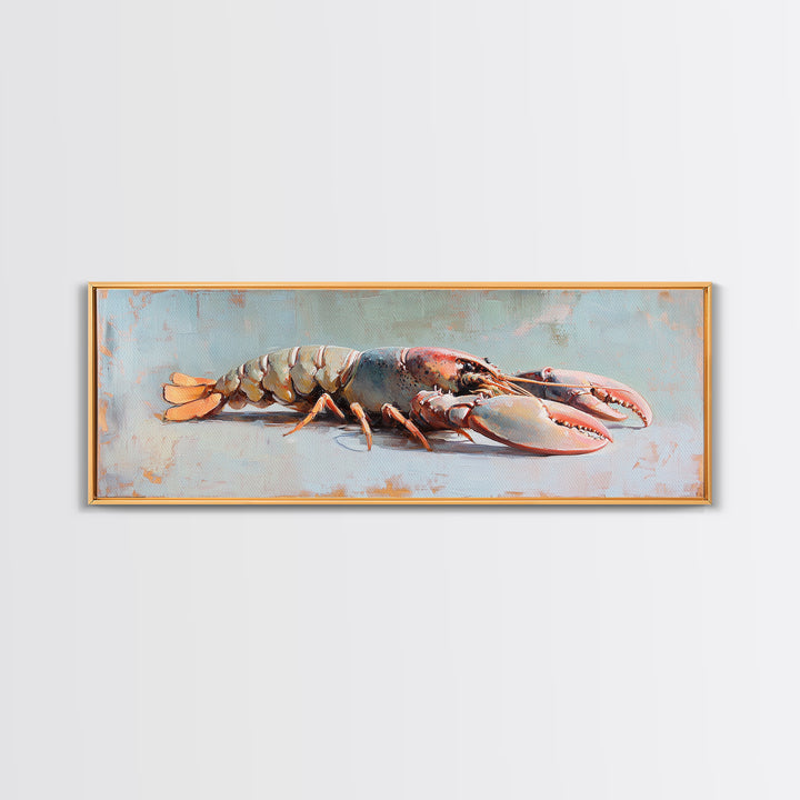 Realistic Lobster On Blue Table Canvas Print, Coastal Kitchen Wall Art, Seafood Decor, Nautical Home Decor, Beach House Gift
