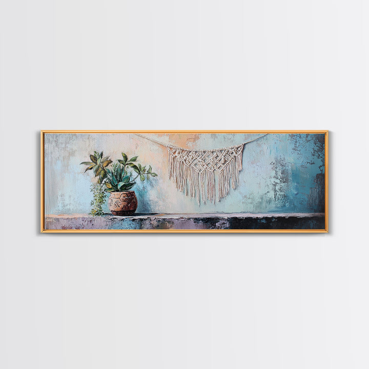 Macrame Wall Hanging With Potted Plant Wall Art, Boho Wall Decor, Botanical Decor, Neutral Home Decor, Cozy Apartment Decor