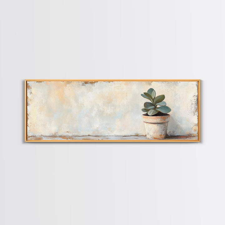 Small Potted Succulent Still Life Wall Art, Botanical Home Decor, Minimalist Plant Print, Rustic Farmhouse Canvas Art Gift