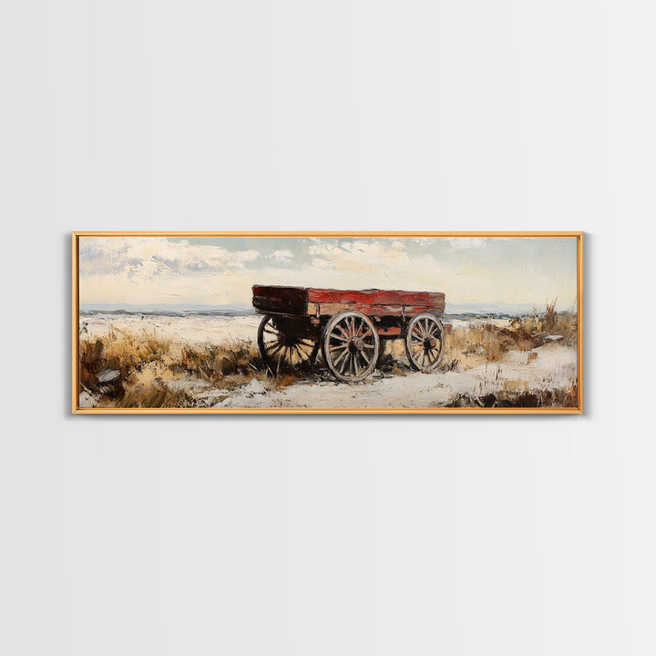 Red Farm Wagon In Snow Wall Art, Rustic Landscape Canvas Print, Farmhouse Decor, Country Winter Art, Cozy Home Decor Gift
