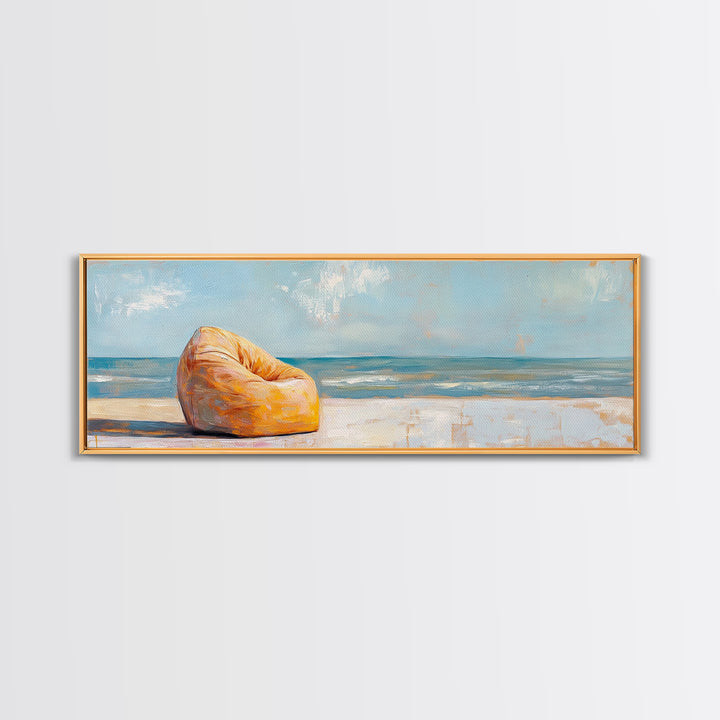 Orange Beach Chair By Ocean Wall Art, Coastal Canvas Print, Beach House Decor, Summer Seascape, Relaxing Bedroom Decor Gift