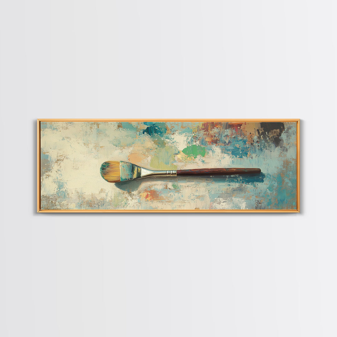 Single Paintbrush On Textured Abstract Canvas Print, Artist Studio Wall Art, Creative Office Decor, Modern Home Decor, Gift For Artist