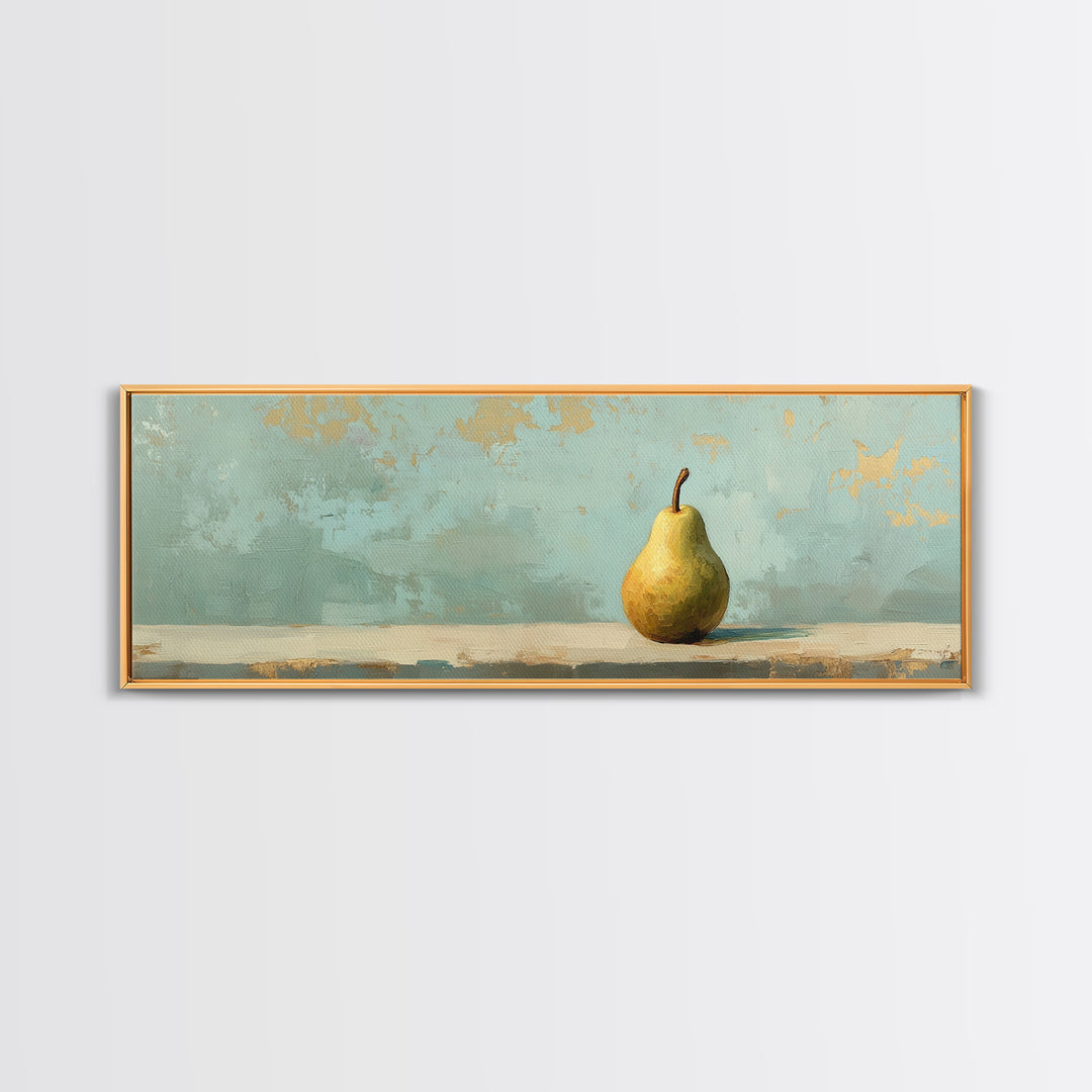 Golden Pear Still Life On Soft Teal Wall Art, Rustic Kitchen Decor, Farmhouse Dining Room Print, Housewarming Gift, Modern Home Decor